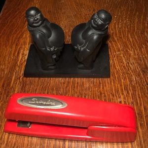 Red Swingline Stapler & Buddha Organizer (Kikkerland) office set
